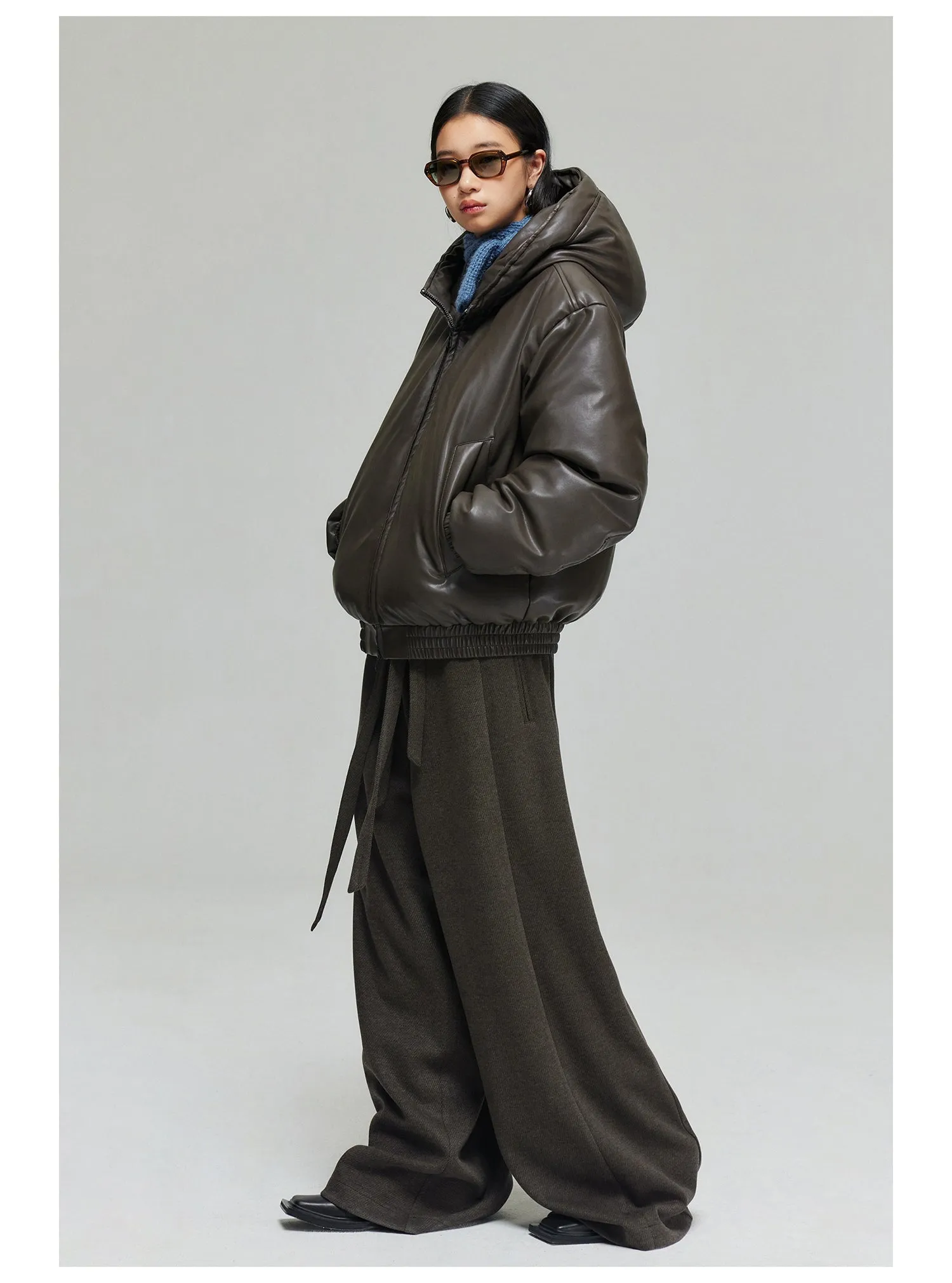 Wool blend thick wide pants