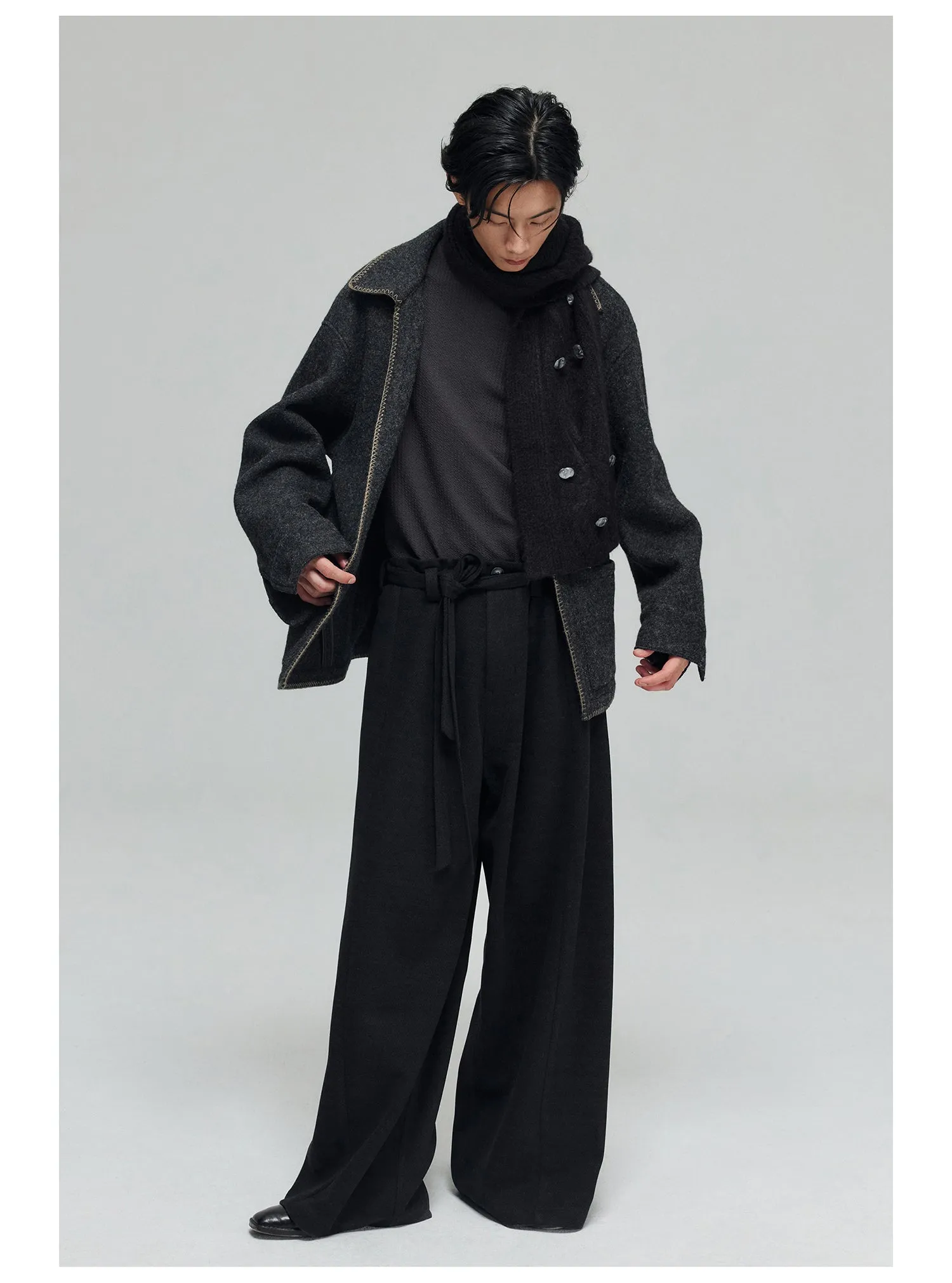 Wool blend thick wide pants