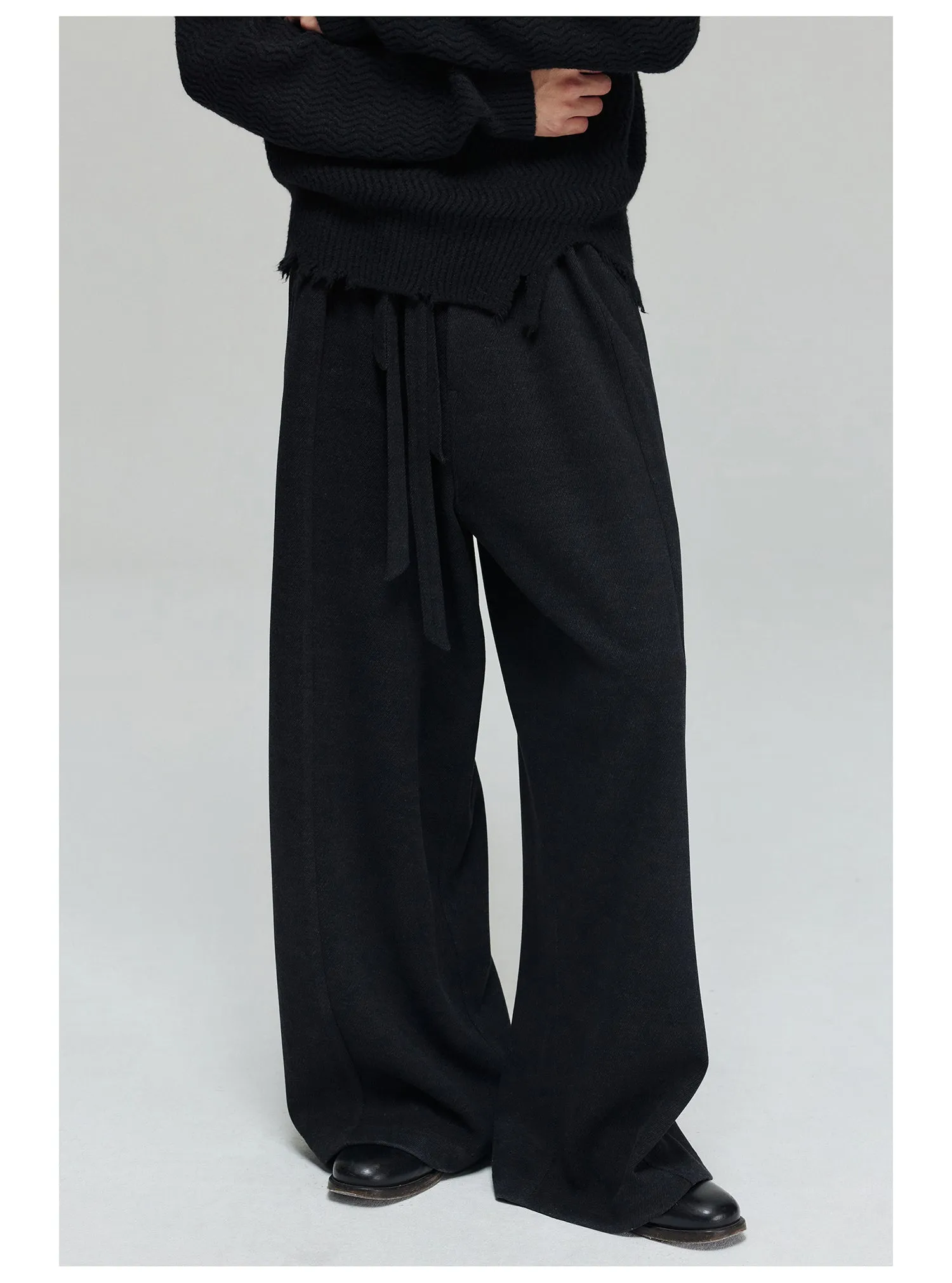 Wool blend thick wide pants