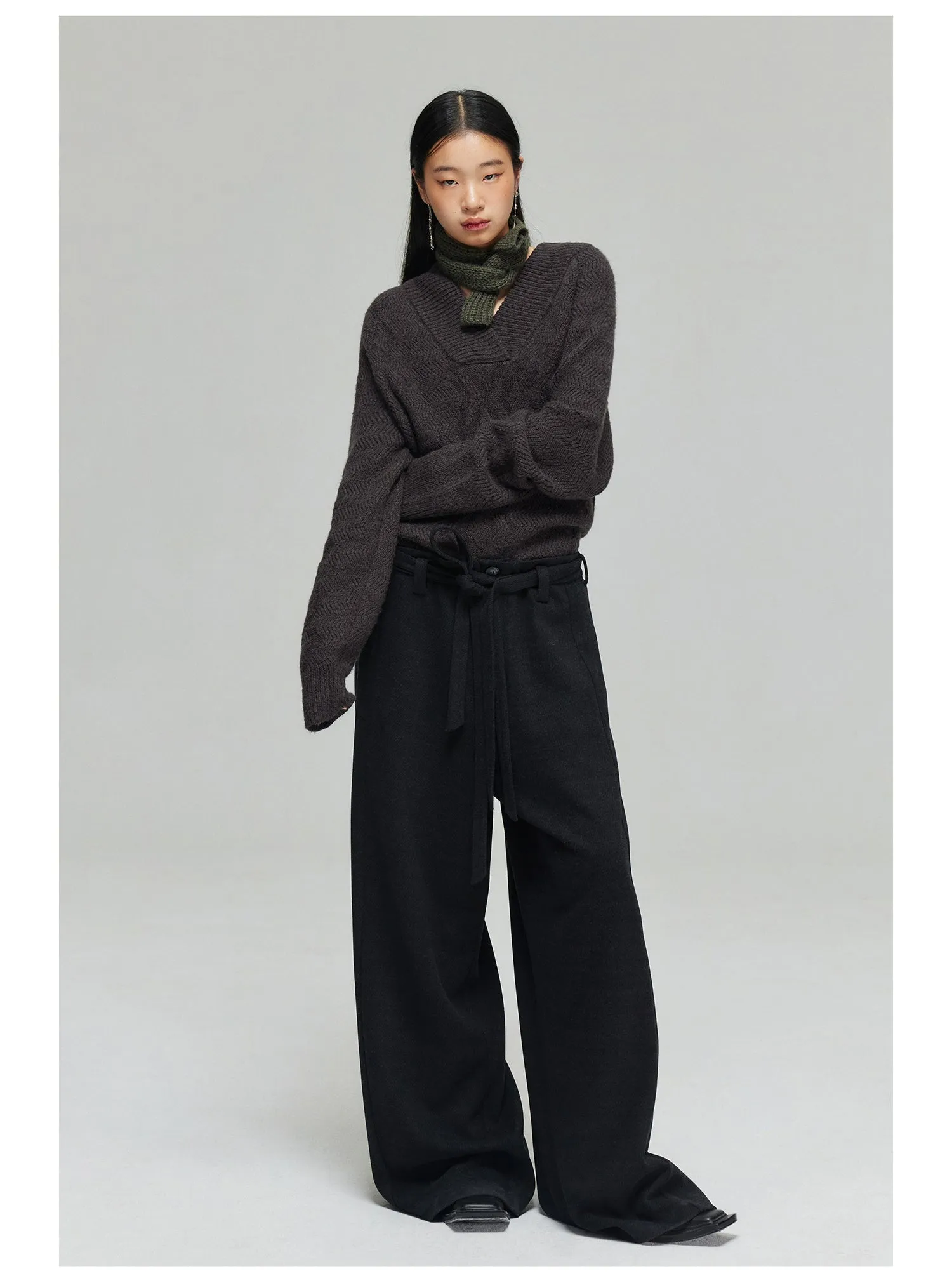 Wool blend thick wide pants