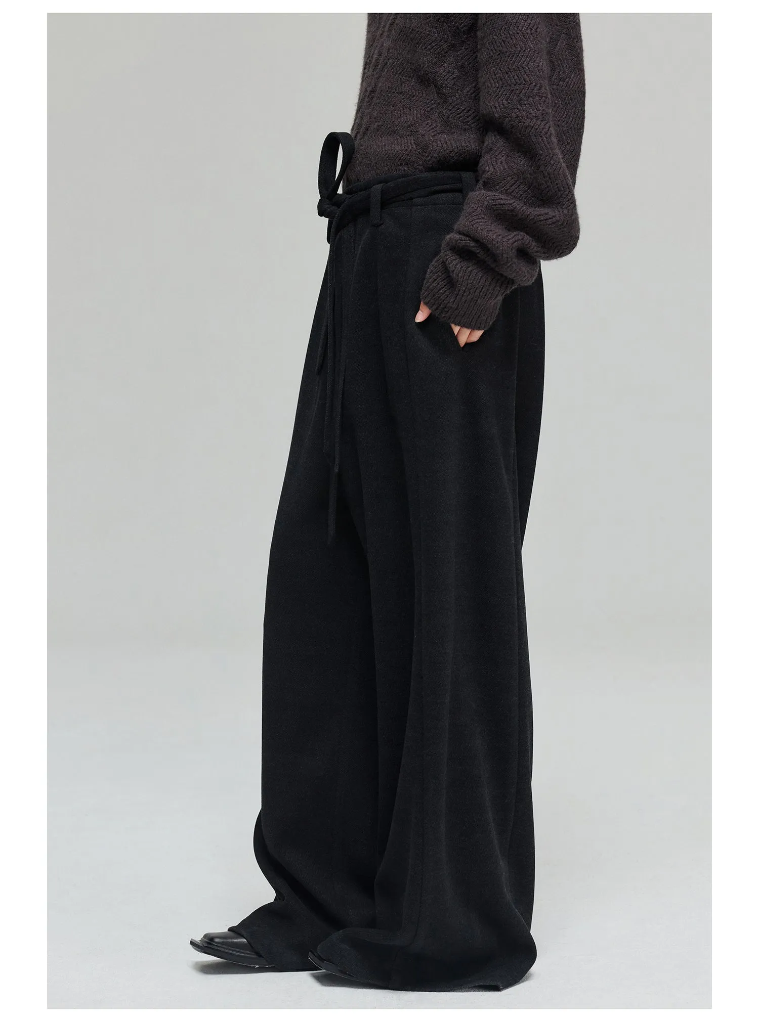 Wool blend thick wide pants