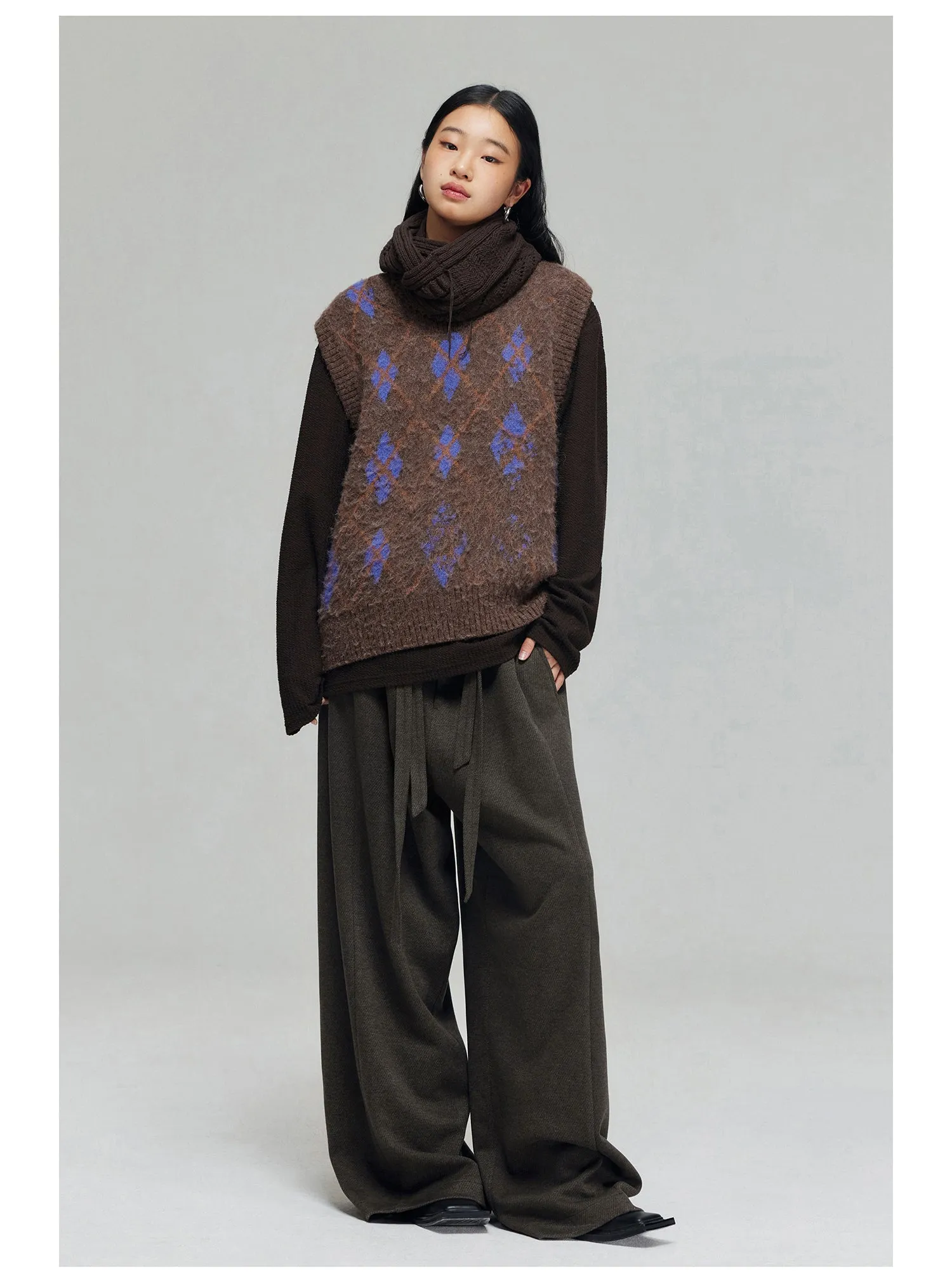 Wool blend thick wide pants