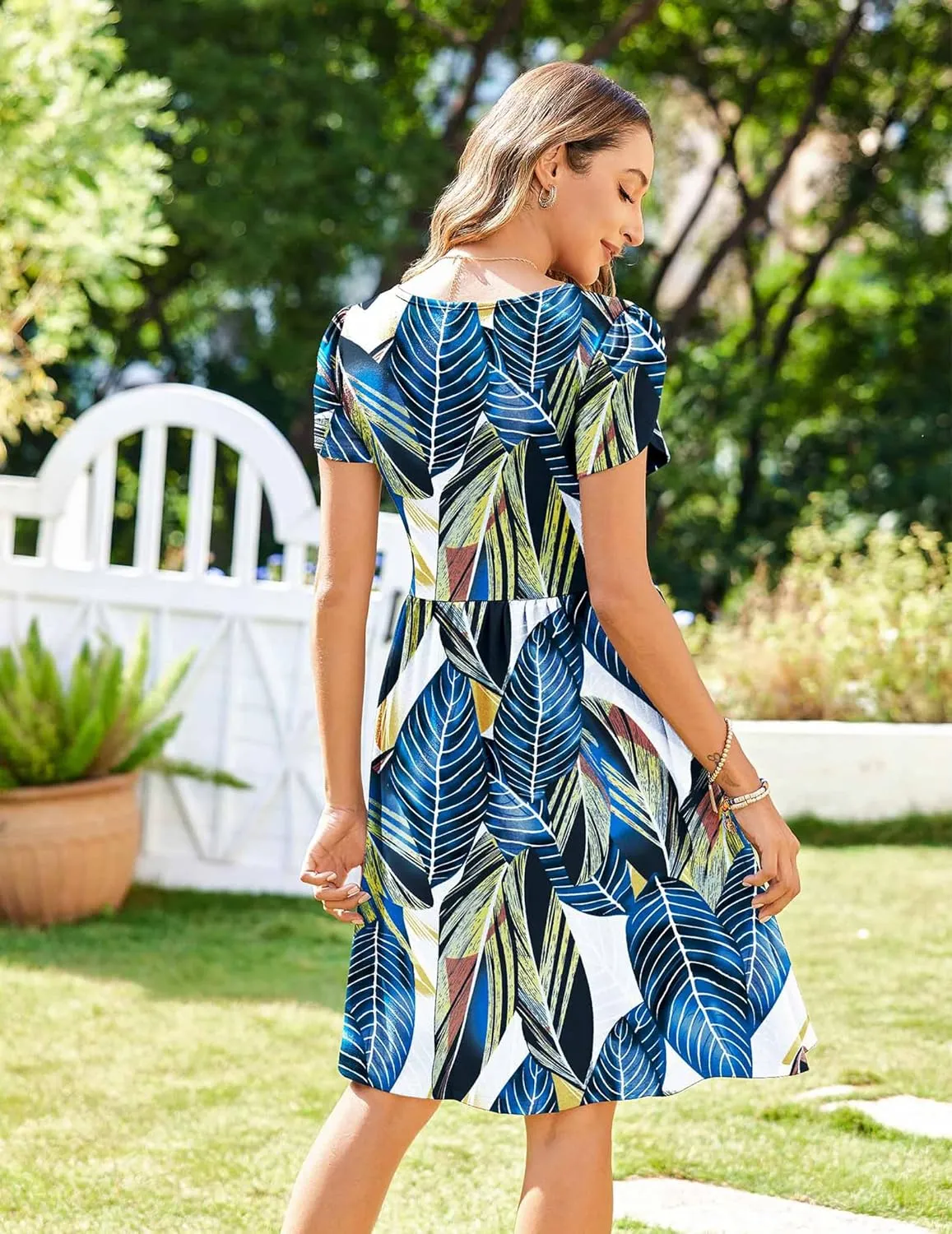 Zeagoo Womens Summer Dress Mini Petal Short Sleeve Dresses Pleated Button Down V Neck Floral Beach Swing Vacation Dress 2025