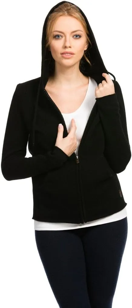 Zip-Up Hoodie for Women - 100% Tibetan Yak Wool Hand-Knitted Comfy Wool Sweater With Drawstring and Pockets