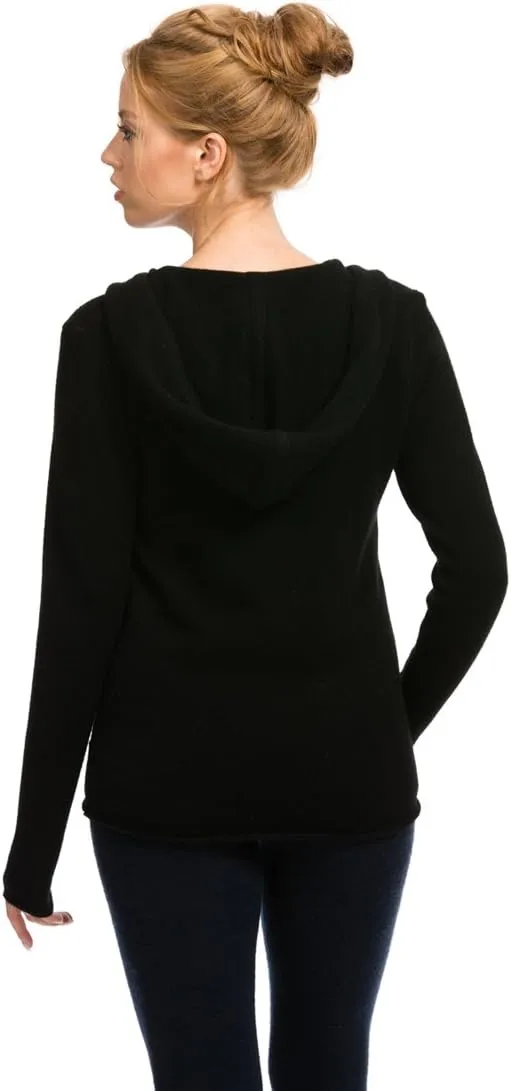 Zip-Up Hoodie for Women - 100% Tibetan Yak Wool Hand-Knitted Comfy Wool Sweater With Drawstring and Pockets