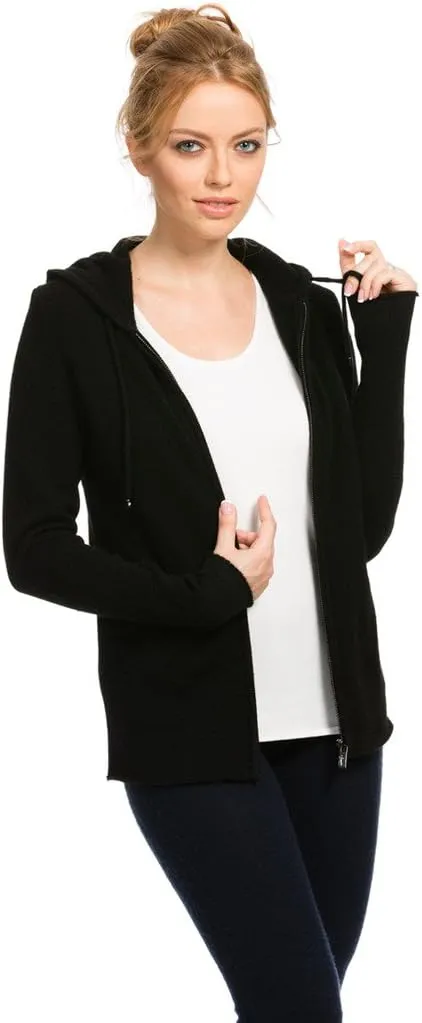 Zip-Up Hoodie for Women - 100% Tibetan Yak Wool Hand-Knitted Comfy Wool Sweater With Drawstring and Pockets